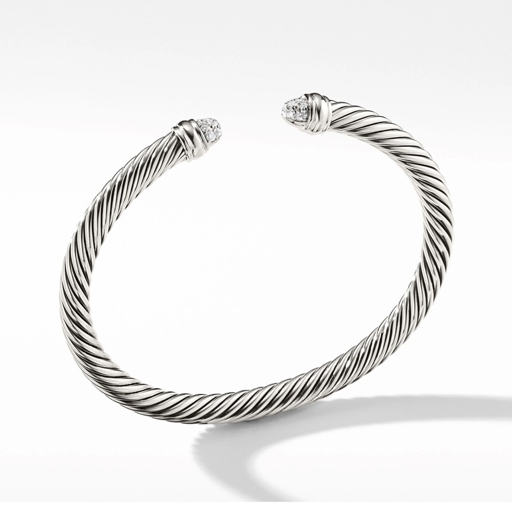 Cable Classics Bracelet in Sterling Silver with Pavé Diamond Domes